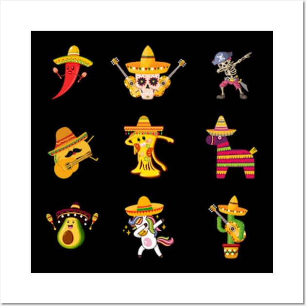 Dabbing Mexican Friends Funny Cinco de Mayo Kids Women Men T-Shirt Wall Art by Surrealart